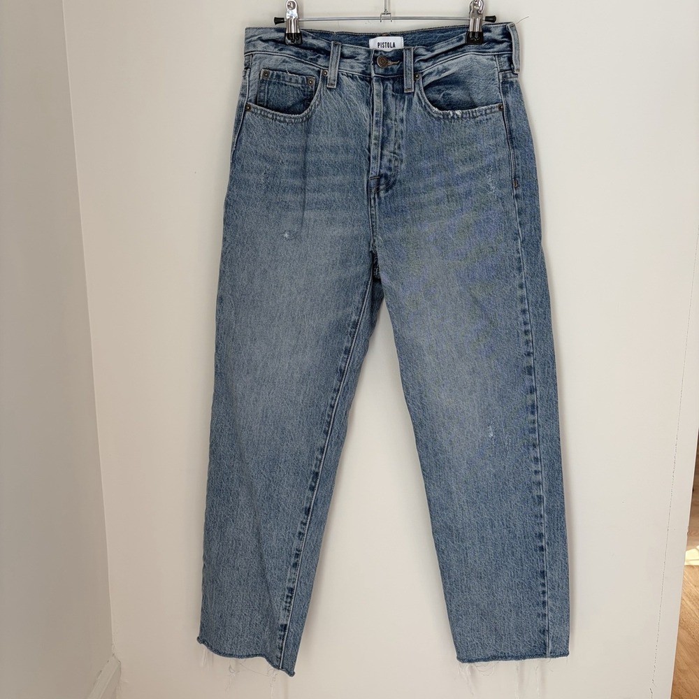 Pistola Denim Blue Jeans Sz 27 Distress Raw Hem Capsule VSCO Girl Straight